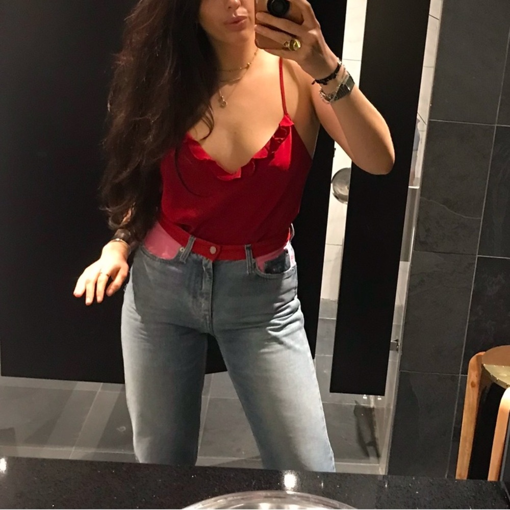 CALVIN KLEIN JEANS WITH PINK AND RED DETAILING